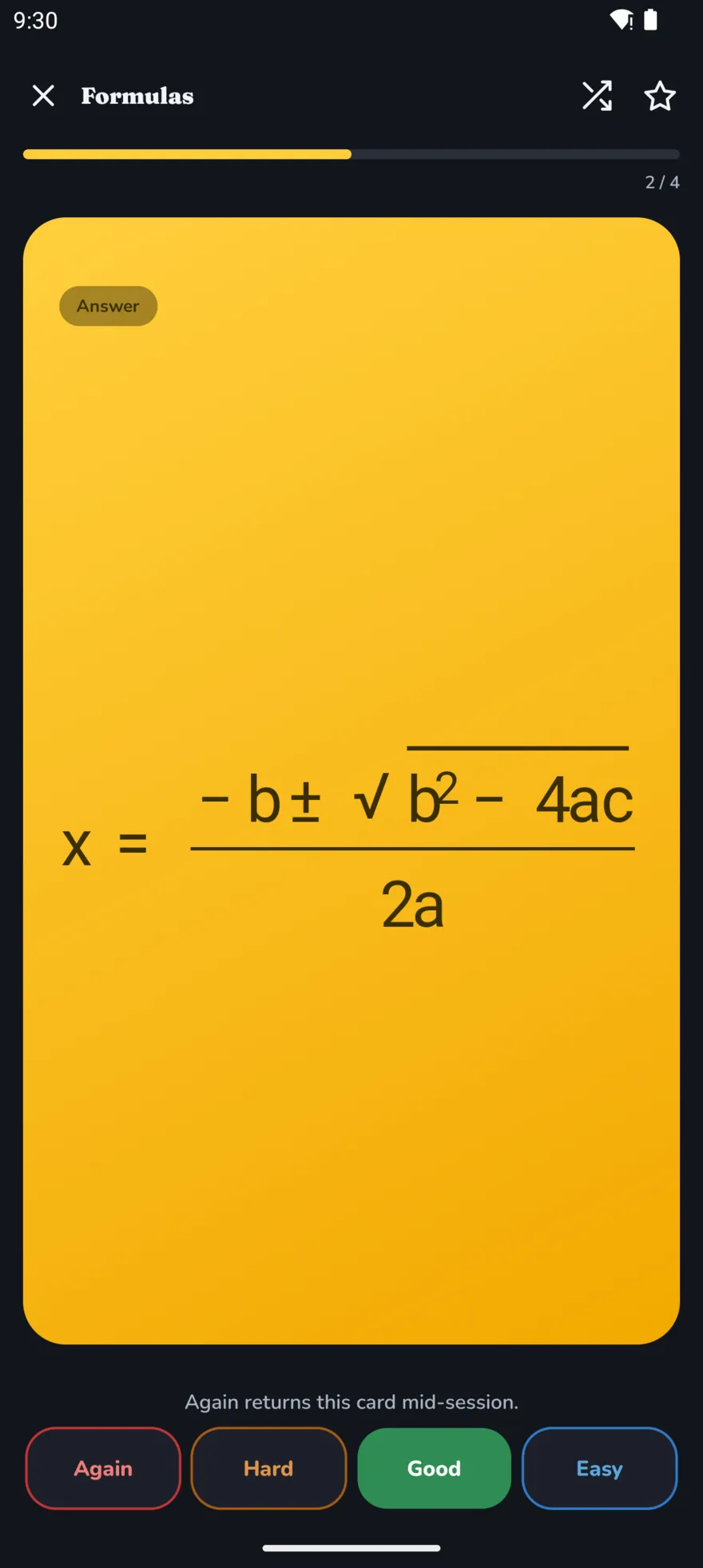 A chemistry card rendering a balanced equation with proper subscripts and arrows.